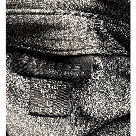 Express Stretch Button Front Shirt Top LARGE Heathered Gray Collared Long Sleeve - Picture 3 of 8